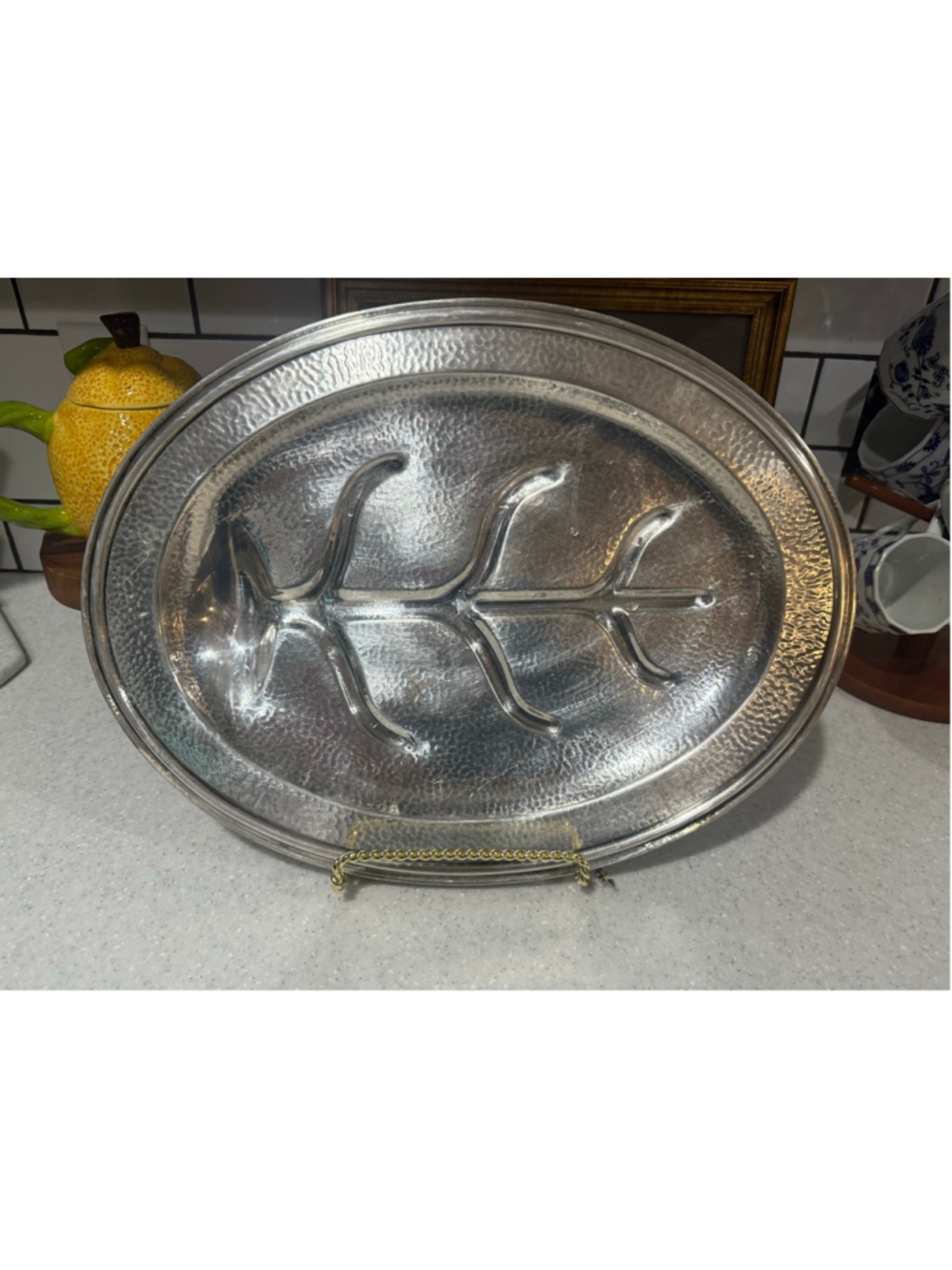 Crescent Silverplate Tree of Life Hammered Meat Platter